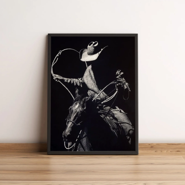 Quadro com cowboy caveira montado em cavalo 2604
