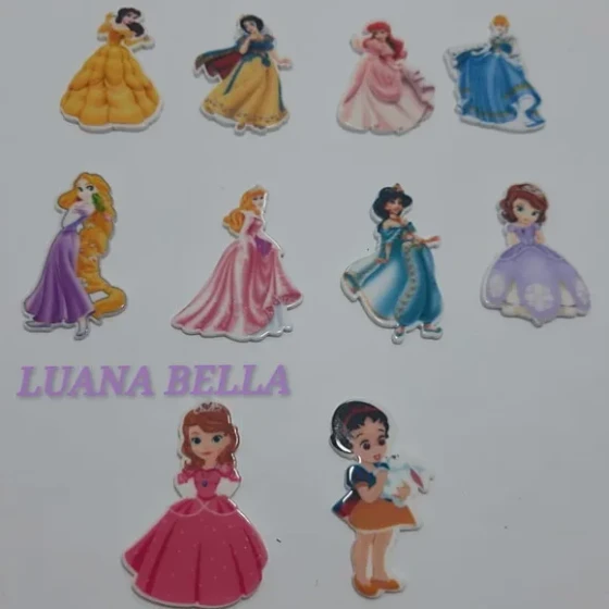 Apliques acrílicos de princesas variadas - pct c/10 unid