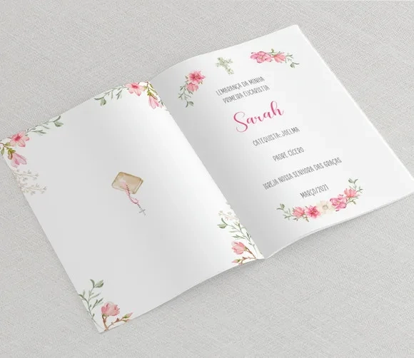 Livro De Orações Lembrança Eucaristia Aquarela Menina