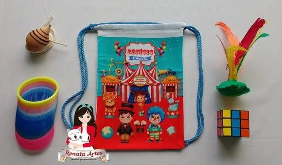 Mochila Brinquedos Retrô Tema Circo Azul