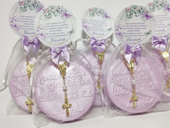 Lembrancinha de Aniversário: Sabonete Gratidão G com Terço