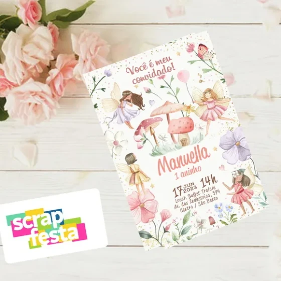Convite Impresso Personalizado Festa Fadas Aquarela