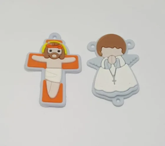 kit Terço Crucifixo e Anjo De Borracha Cinza 2 kits