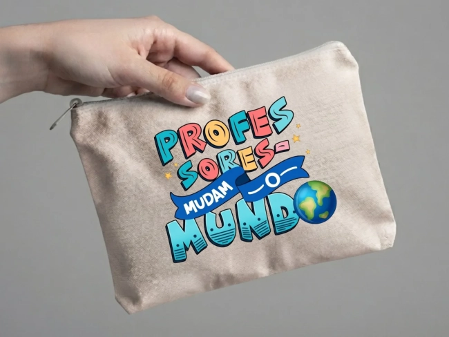 Lembrancinha Nécessaire Personalizada Algodão Cru 20x15 Estampa DTF Dia dos Professores Frase