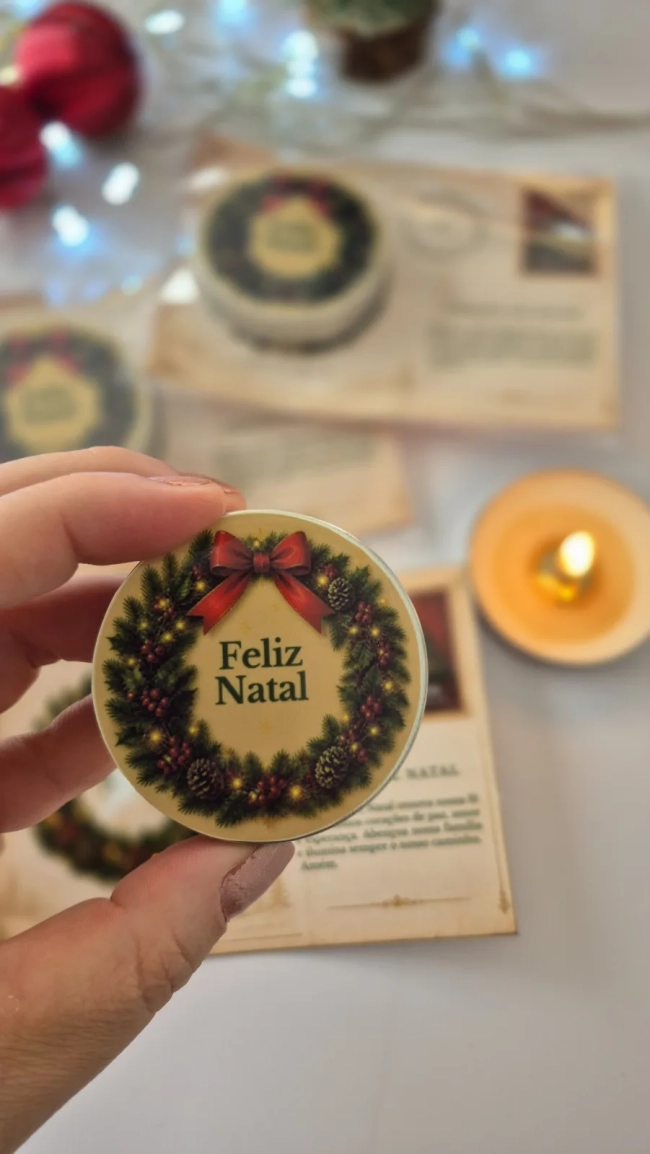Lembrancinha Natal, brinde corporativo,vela Natal com cartão