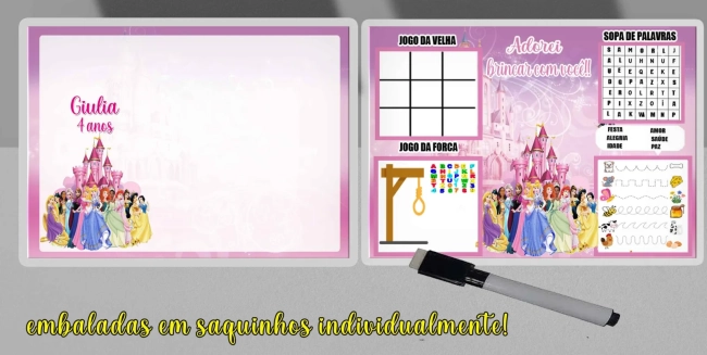 Lousa Magica infantil com Atividades personalizada das Princesas