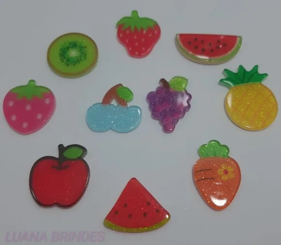 Aplique Frutas Variadas de acrílico - pct c/10 unidades