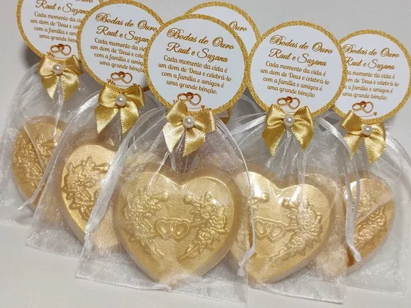 Lembrancinha Bodas de Ouro: Sabonete Coração Perfumado