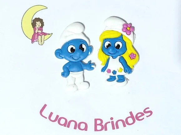 Aplique Smurf e Smurfette Emborrachado Pacote com 6 Unidades