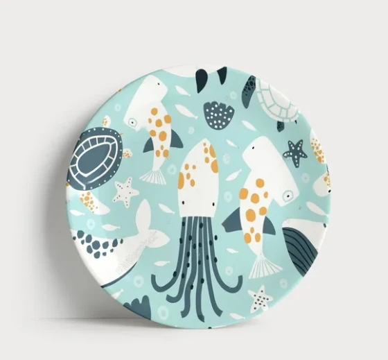 Prato de Porcelana Fundo do Mar Ilustrado - Estilo Coastal