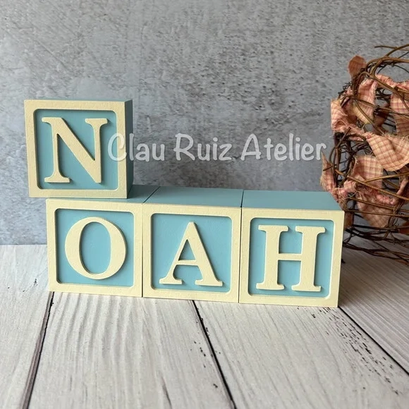 Nome com Moldura Cubos 6x6 Decoração Bebê e Criança