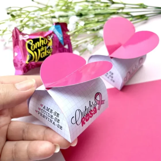 Embalagem para Bombom Outubro Rosa - Enviado Desmontado