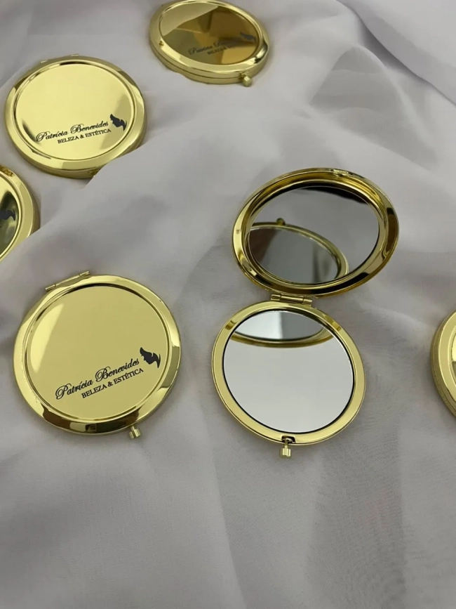 Espelho de Bolsa Personalizado com Gravação a Laser – Dourado