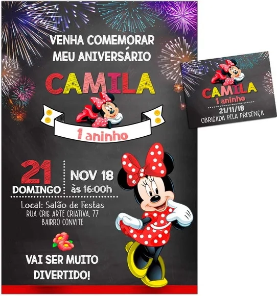 CONVITE DIGITAL C/TAG Minnie Vermelho Chalk