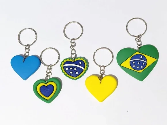 Chaveiro Coração Copa do Mundo Brasil Pacote com 10 Unidades