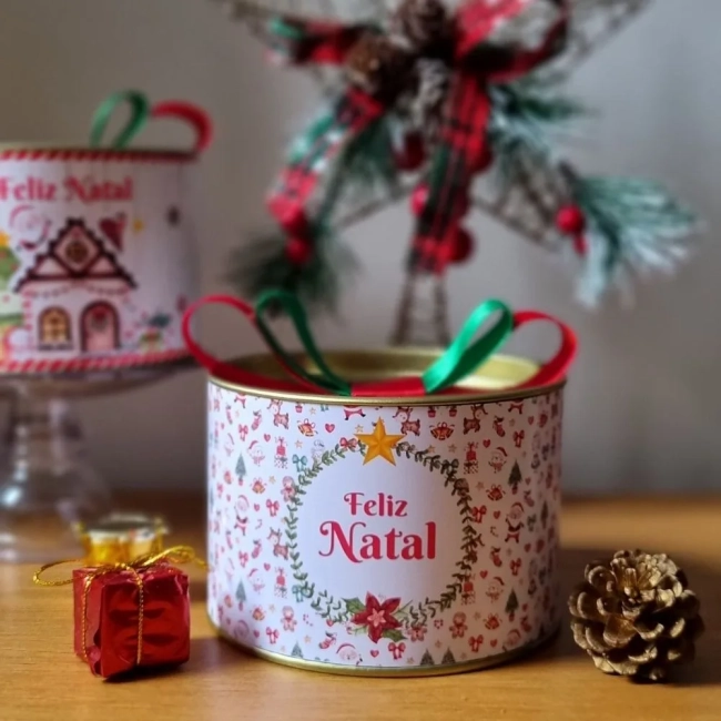 Lembrancinha Natalina tubolata 9x9 Tampa Metalizada Dourada