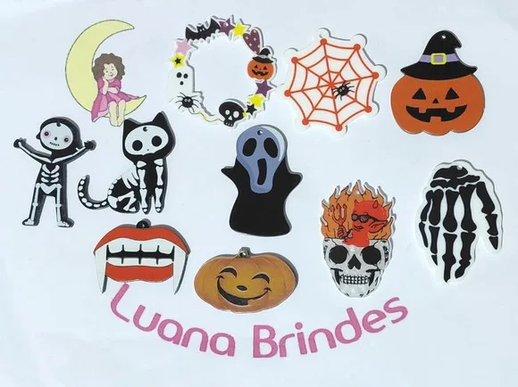 Pingente Halloween Fantasma Acrílico Pacote com 10 Unidades