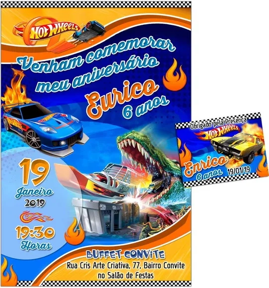 CONVITE DIGITAL C/TAG Hot Wheels