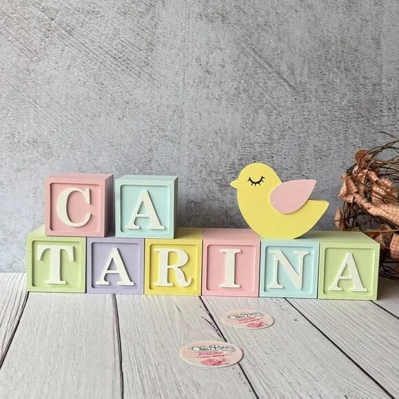 Passarinhos + Cubos 6x6cm Ts - Pastel Decoração Bebê