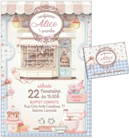 Convite Digital C/tag Aquarela Doce Confeitaria 2