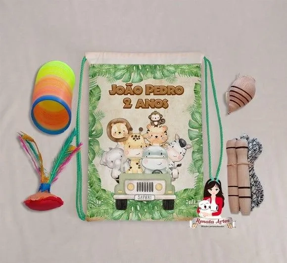 Mochila Boa Infância Tema Safari Aquarela