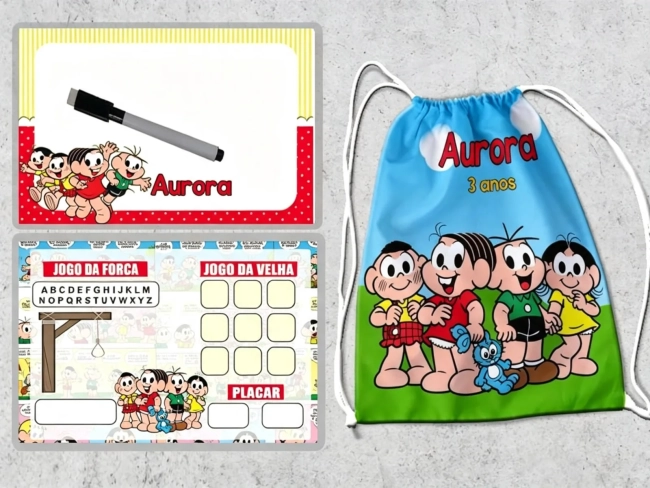 Kit Mochila e Lousa Magica para lembrancinhas Turma da Monica