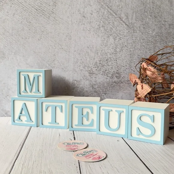 Nome com Moldura Cubos 6x6 Decoração Bebê e Criança