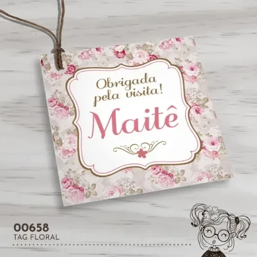 Tag Quadrada Floral - 00658