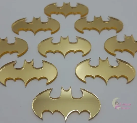 Aplique Símbolo Batman Acrílico Espelhado Dour- Pct C/6 Unid