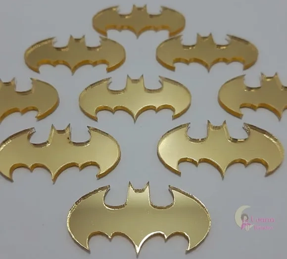 Aplique Símbolo Batman Acrílico Espelhado Dour- Pct C/6 Unid