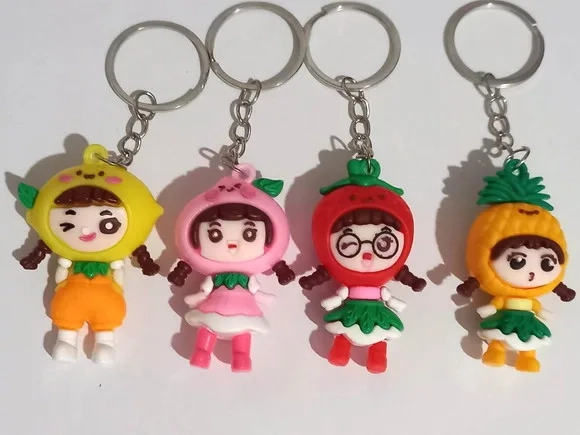 Chaveiro Meninas Frutas Emborrachado - 4 Peças