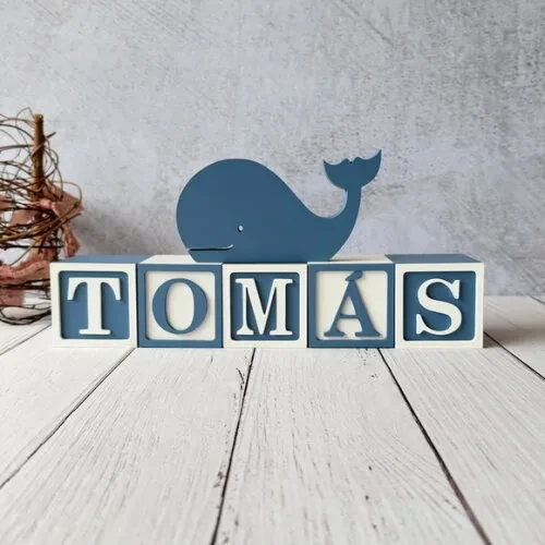 Baleia + Cubos 6x6cm Ts Decoração Bebê Fundo do Mar