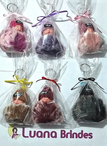 Chaveiro Boneca Pompom 7cm Pacotes com 2 Peça Variados