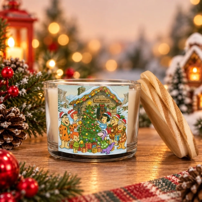 Vela Aromática no Copo Personalizada Natal Os Flintstones, Trabalhamos com outros temas - Informar  tema no chat
