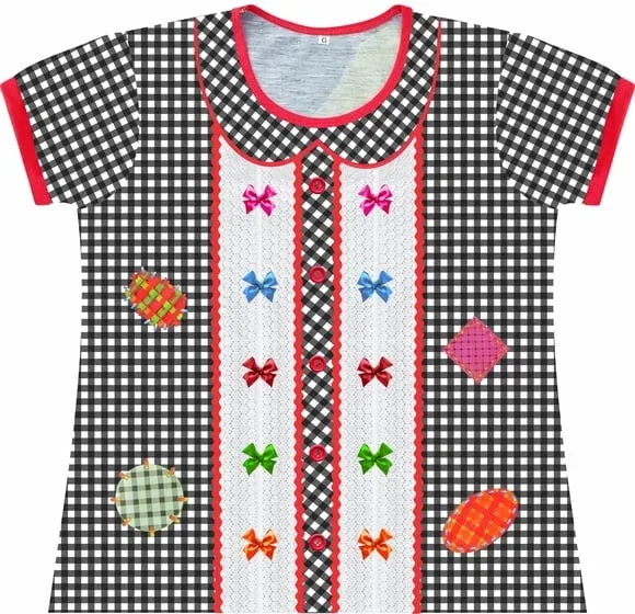 Camiseta Infantil Fantasia Festa Junina Caipira Xadrez com Lacinhos e Remendos