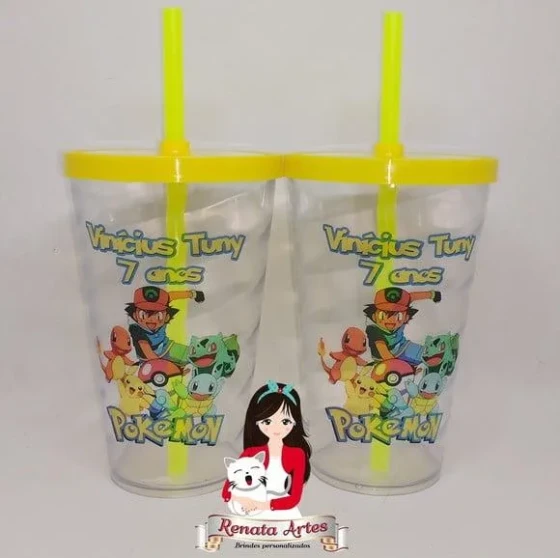 Copo com Canudo 500ml Pokemon