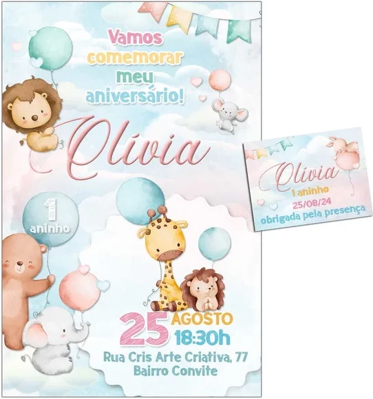 Convite Digital C/tag Festa Animais com Bexiga