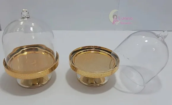 Mini Cúpula Transparente E Dourado De Acrílico -pct C/9 Unid