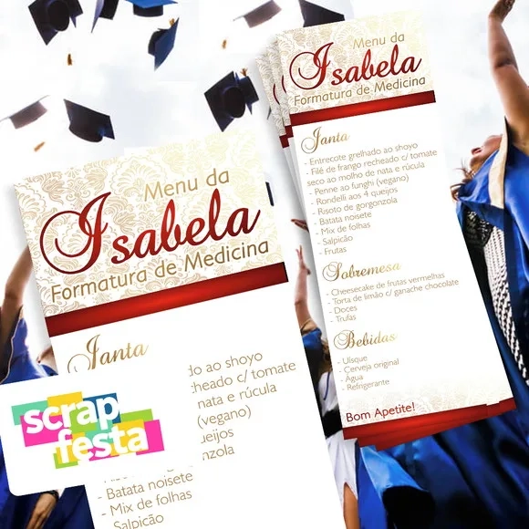 Menu Cardápio Personalizado Festa Formatura