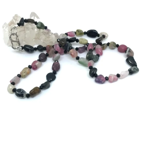 Colar choker com Turmalinas Melancia Forma Livre e Cristais