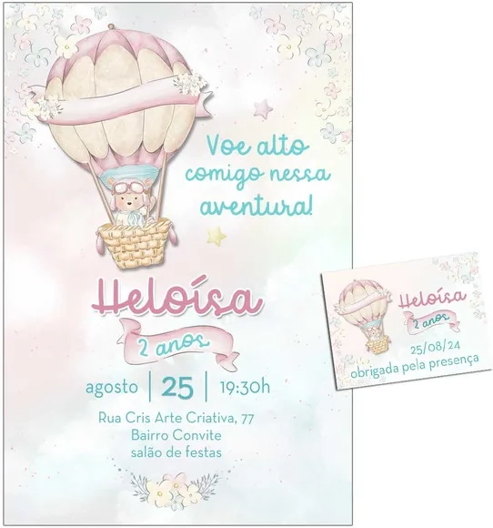 Convite Digital C/tag Ursinho Balão Tempo Voa