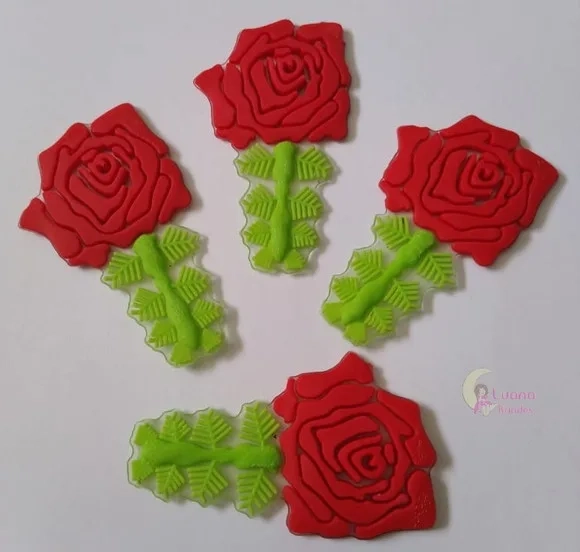 Aplique Rosa Vermelha Emborrachada - Pct c/ 6 Unidades