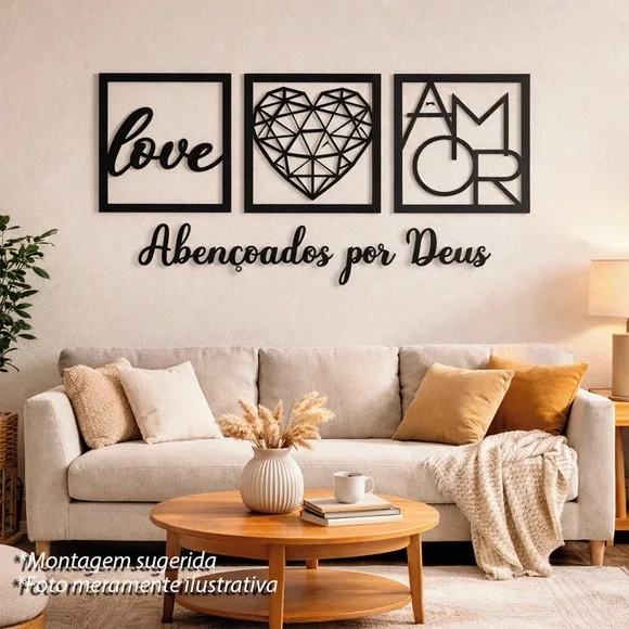 Trio Quadros Decorativos Vazados Abençoado Por Deus 3d Preto