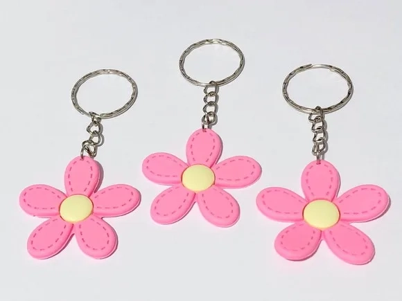 Chaveiro Flor Rosa 4cm Emborrachado Pacote com 6 Unidades
