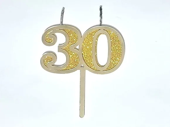 Vela 30 Anos Dourado Acrílico Pavio Magico - 1 Peça