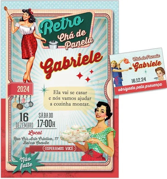 Convite Digital C/tag Chá de Cozinha Vintage Pin Up 2