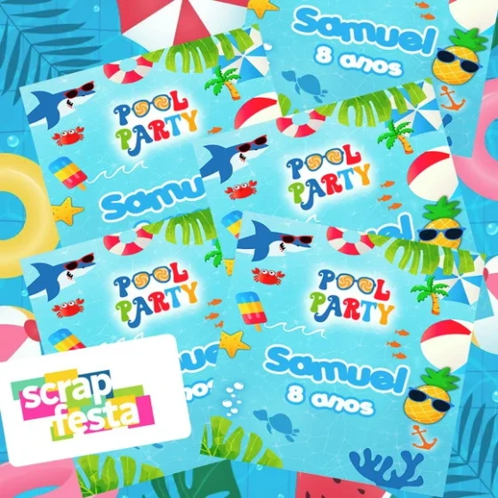Adesivo Personalizado Quadrado 10x10 Pool Party