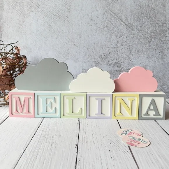 Nuvem Trio Decoração Bebê + Cubos 6x6cm Candy Ts
