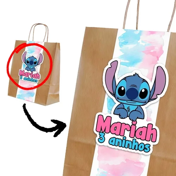 Lembrancinha Stitch e Angel Sacola Kraft com Aplique