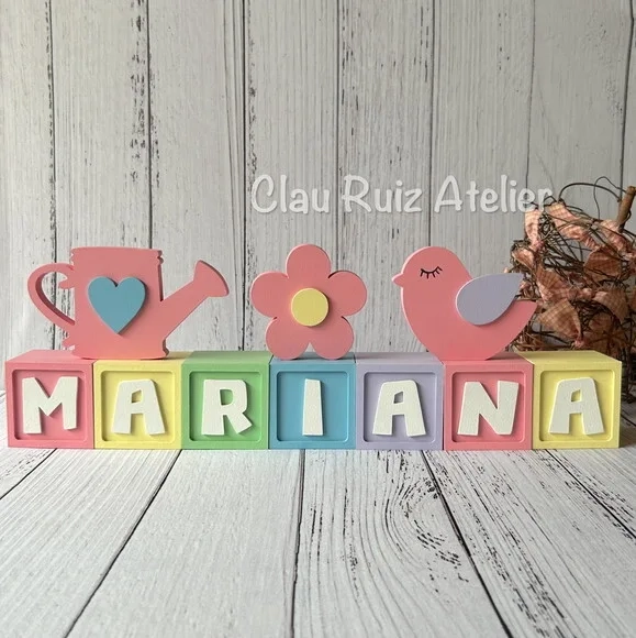 Decoração Bebê - Cubos 6x6cm Candy Ts + Jardim 3 Peças
